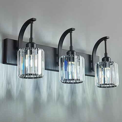 Miniatura 35 de Luces de tocador de cristal cromadas de 4 luces, modernas lámparas de baño de cristal sobre espejo de 32.67 pulgadas de largo para baño Cromo