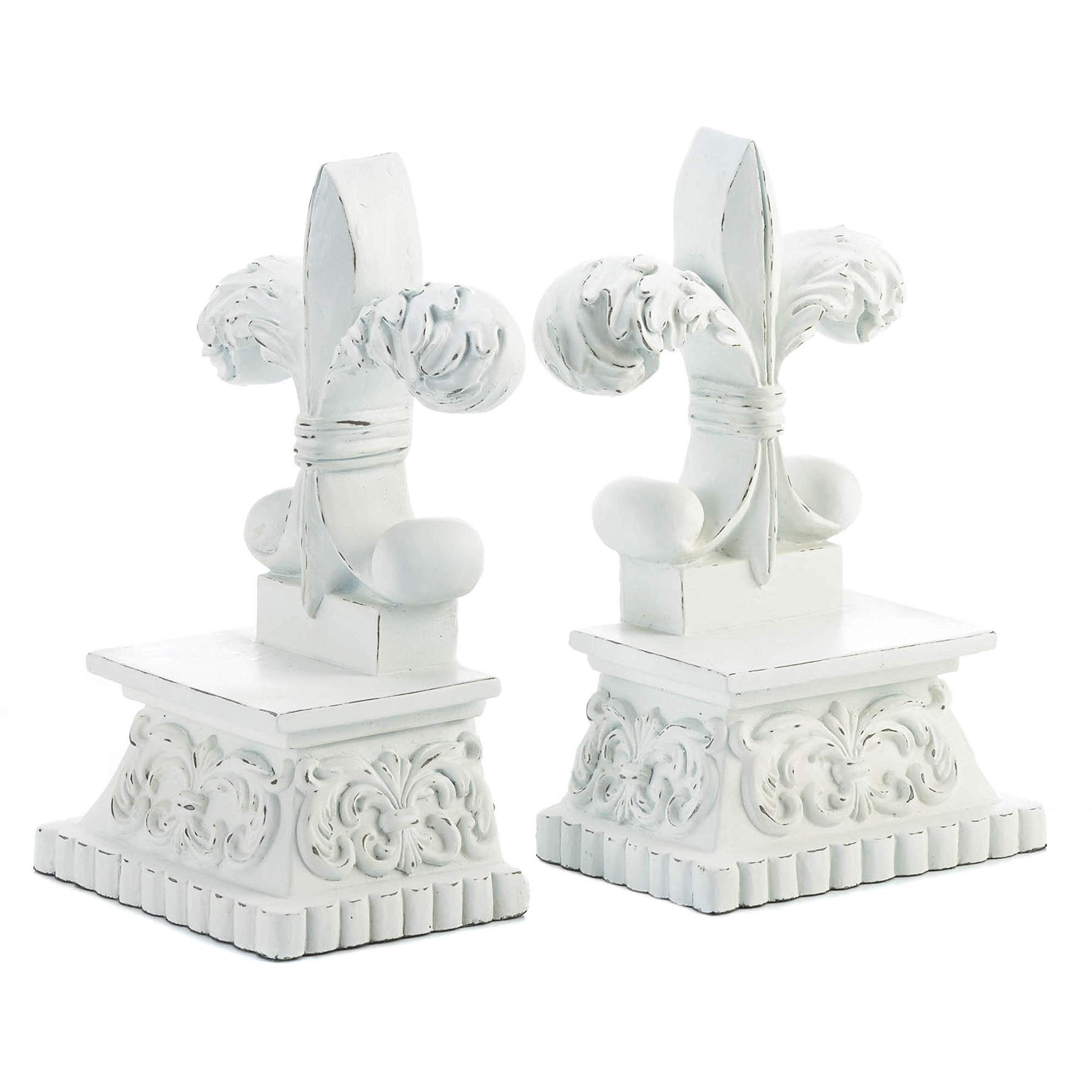 Accent PlusFleur-DE-LIS BOOKENDS Pair, White, 3.5" x 5.25" x 8.25"