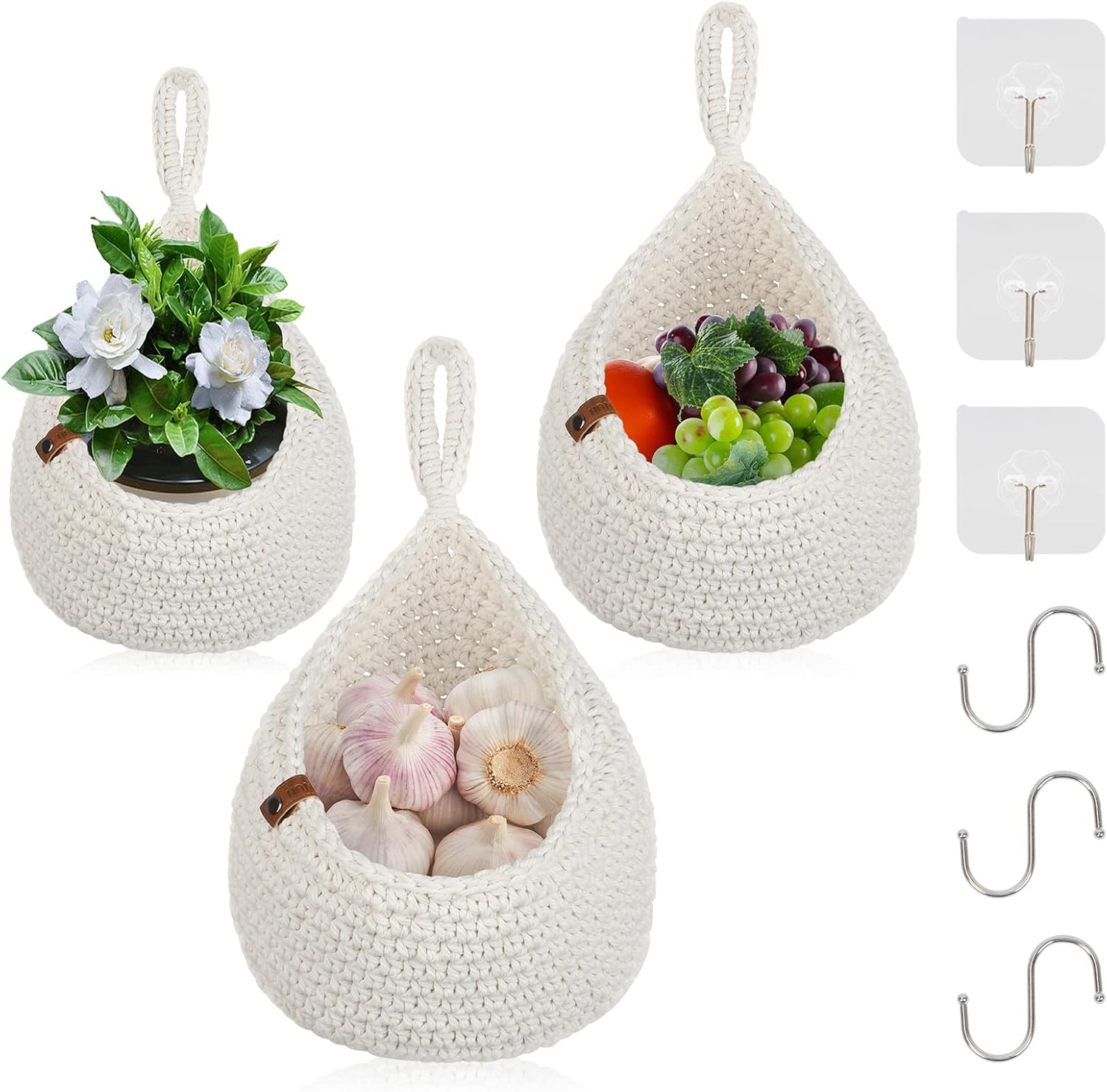 YTOPRO 3 Obstkorb Hängend Wandkorb, Aufbewahrungskörbe, handgewebt ...