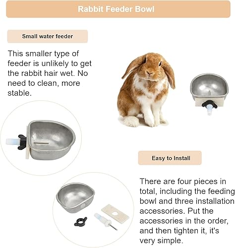 Miniatura 3 de 10 cuencos para alimentador de conejo, alimentador de agua para conejos, de acero inoxidable, pezón para agua potable, jaula colgante, herramienta