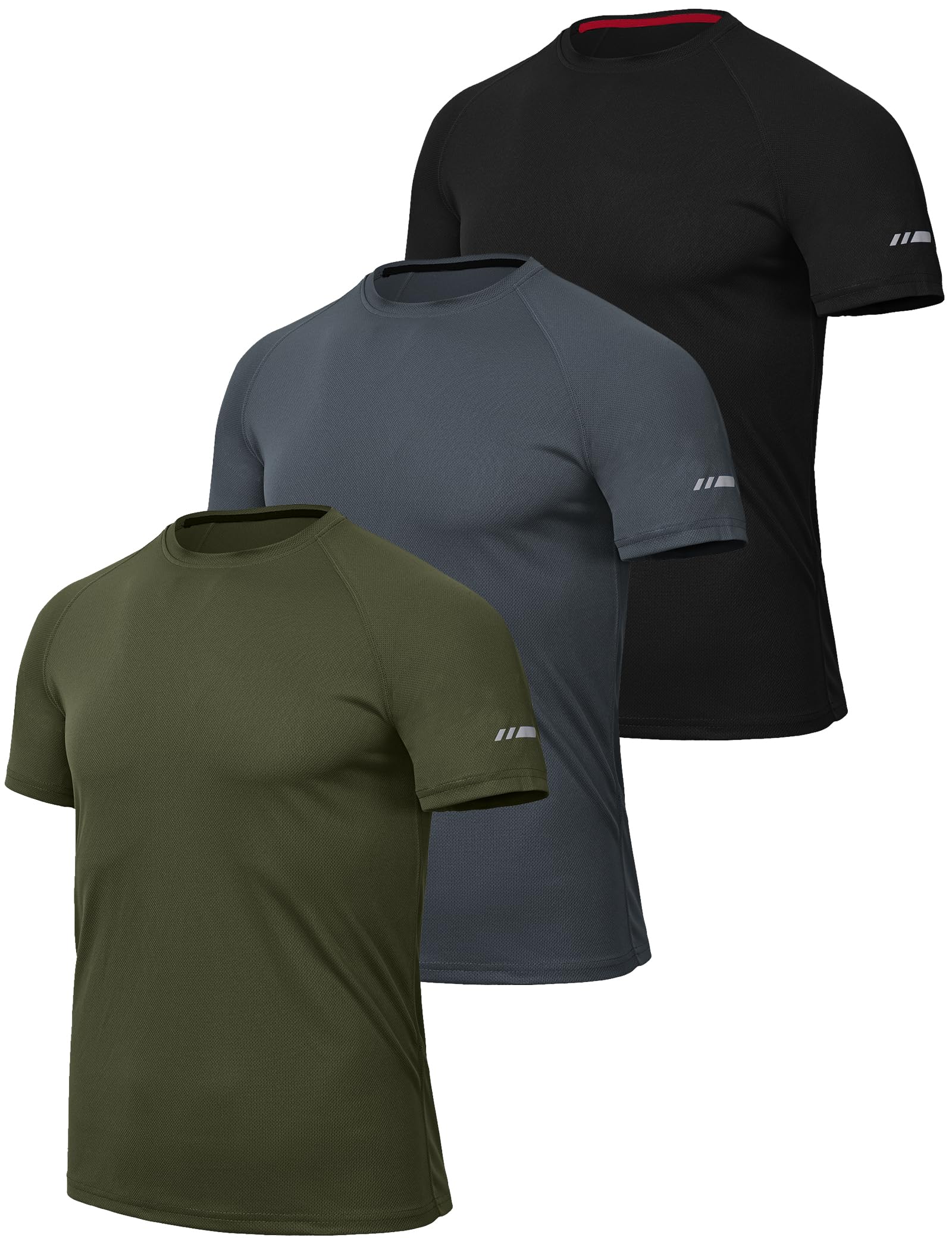 Men's Sports T Shirt 3 Pack Gym Activewear Tshirt Quick Dry Running Training Shirt Mens Gym Wear Exercise Top L Black/Grey/Green