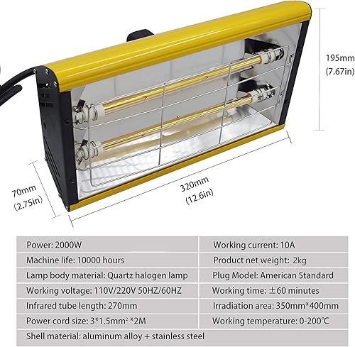Miniatura 6 de somesino Lámpara infrarroja de mano para pintura de coche de 2 kw110 V220 V, lámpara de curado de pintura de infrarrojos, sistema de pintura