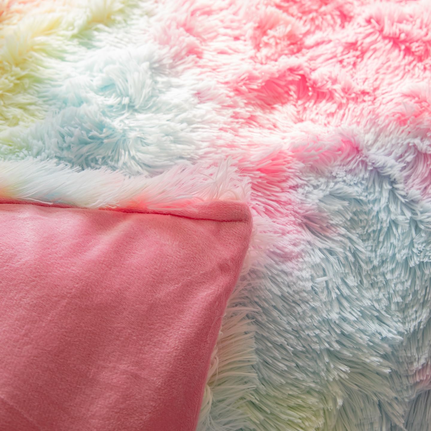 chovy Faux Fur Plush Tie-Dyed Pink Comforter Sets Twin/Full Size - Ultra Soft Shaggy Flannel Velvet Fluffy Fuzzy 3PC Bedding Set （Comforter x 1 Pillowcases x 2） - Image 8
