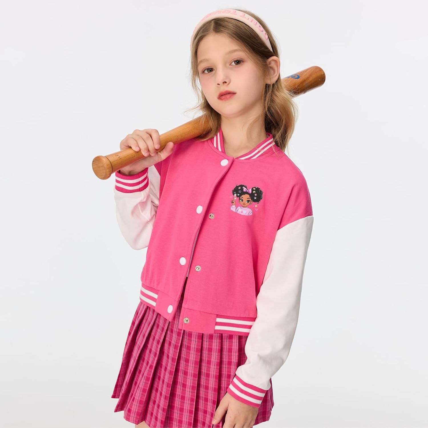 Kids Baseball Jackets Girls Varsity Bomber Jacket Casual Lightweight Sports School Jacket