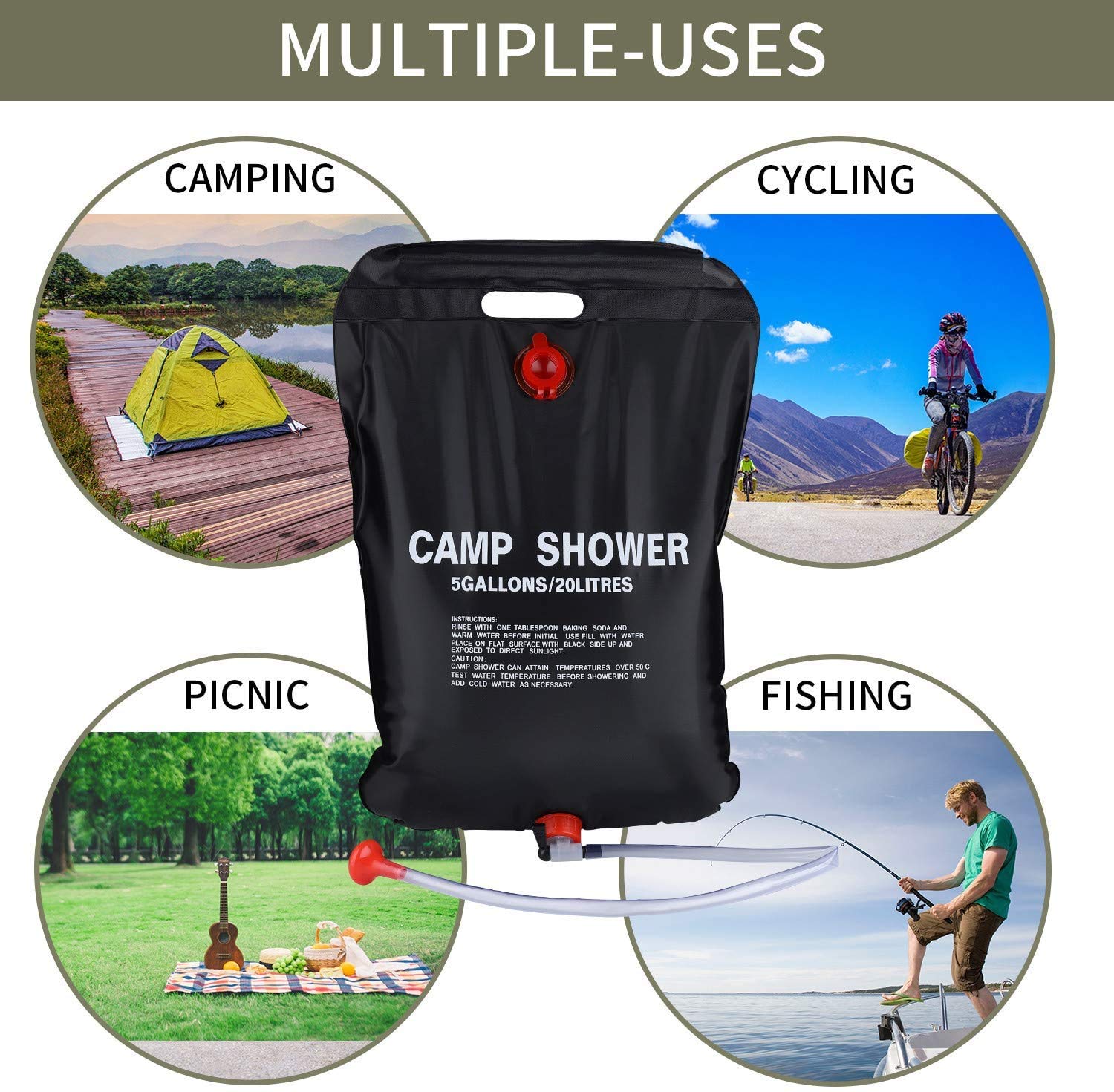 Kit De 4 Douches Solaires Portables De Camping - 5 Gallons (20L) Chacune - Noir