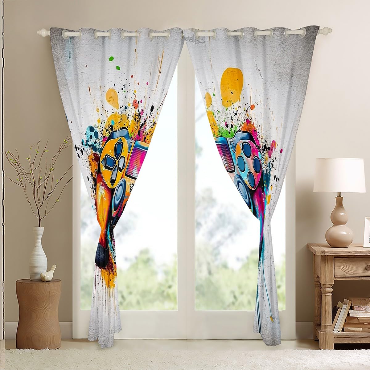 Loussiesd Tende oscuranti con controller di gioco per ragazzi e ragazze, 167,6 x 182,8 cm, per camera da letto, soggiorno, regali di gioco per bambini, 30% -50% tende oscuranti Gaming Grunge Art
