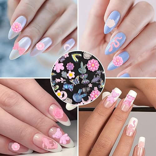 Miniatura 3 de 100 dijes de resina 3D de mariposa para uñas, melocotón, corazón, rosa, flor, lazo, conejo, serpiente, ciervo, múltiples formas, arte de uñas,