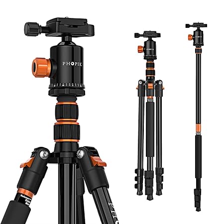 PHOPIK 77 Inches Tripod, Lightweight Aluminum Camera Tripod for DSLR, Photography Tripod with 360 Degree Ball Head 1/4