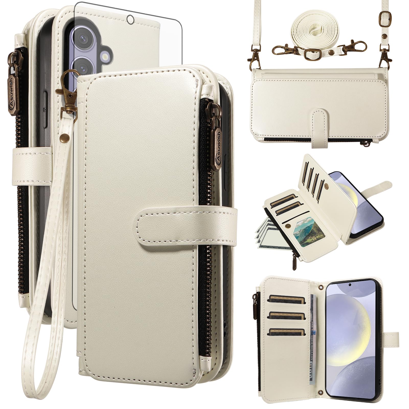Étui portefeuille Samsung S25 Plus blanc avec cordon pour sorties libre - 8