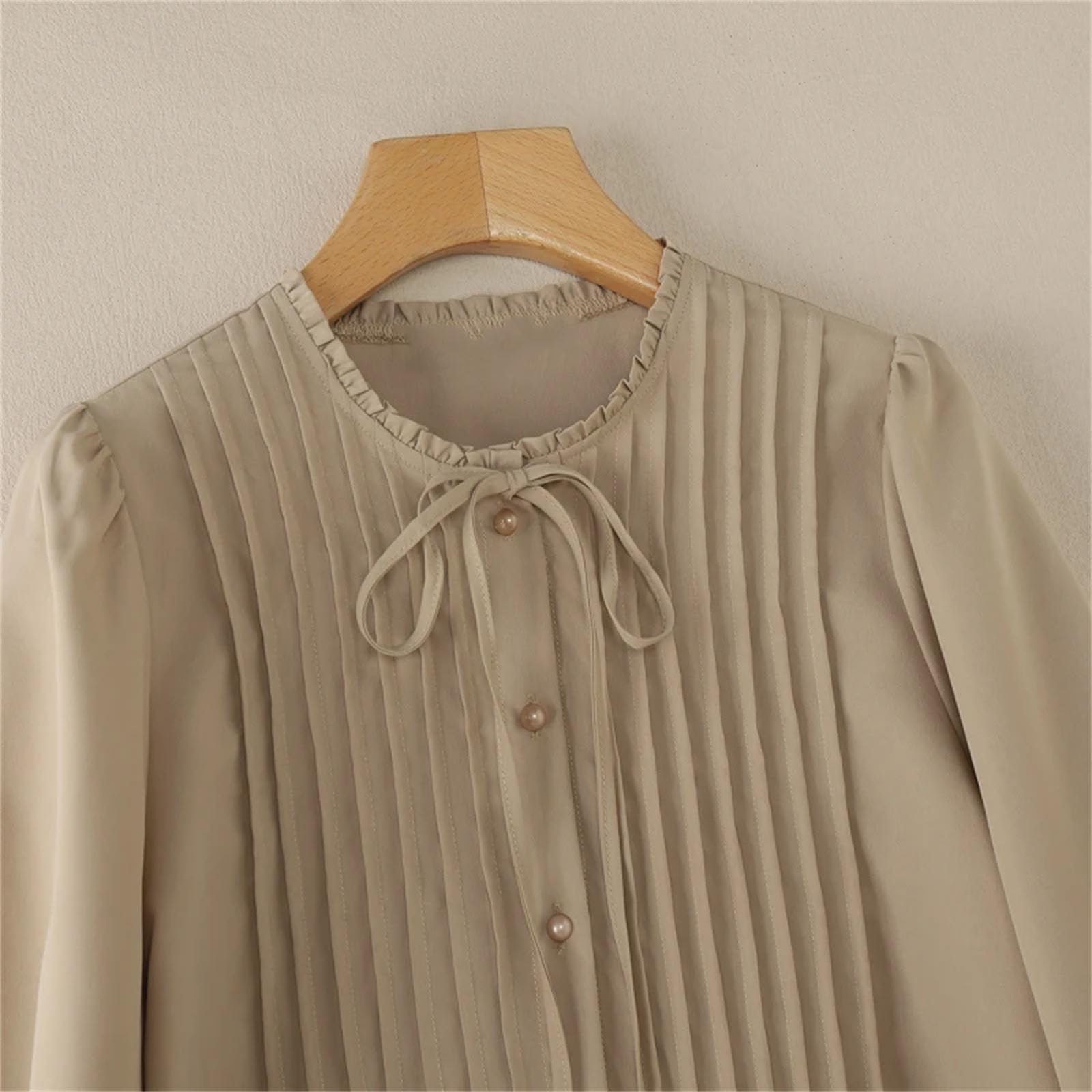 Camicetta da donna con volant per donna, elegante, casual, vintage, con lacci, girocollo, maniche a lanterna, top
