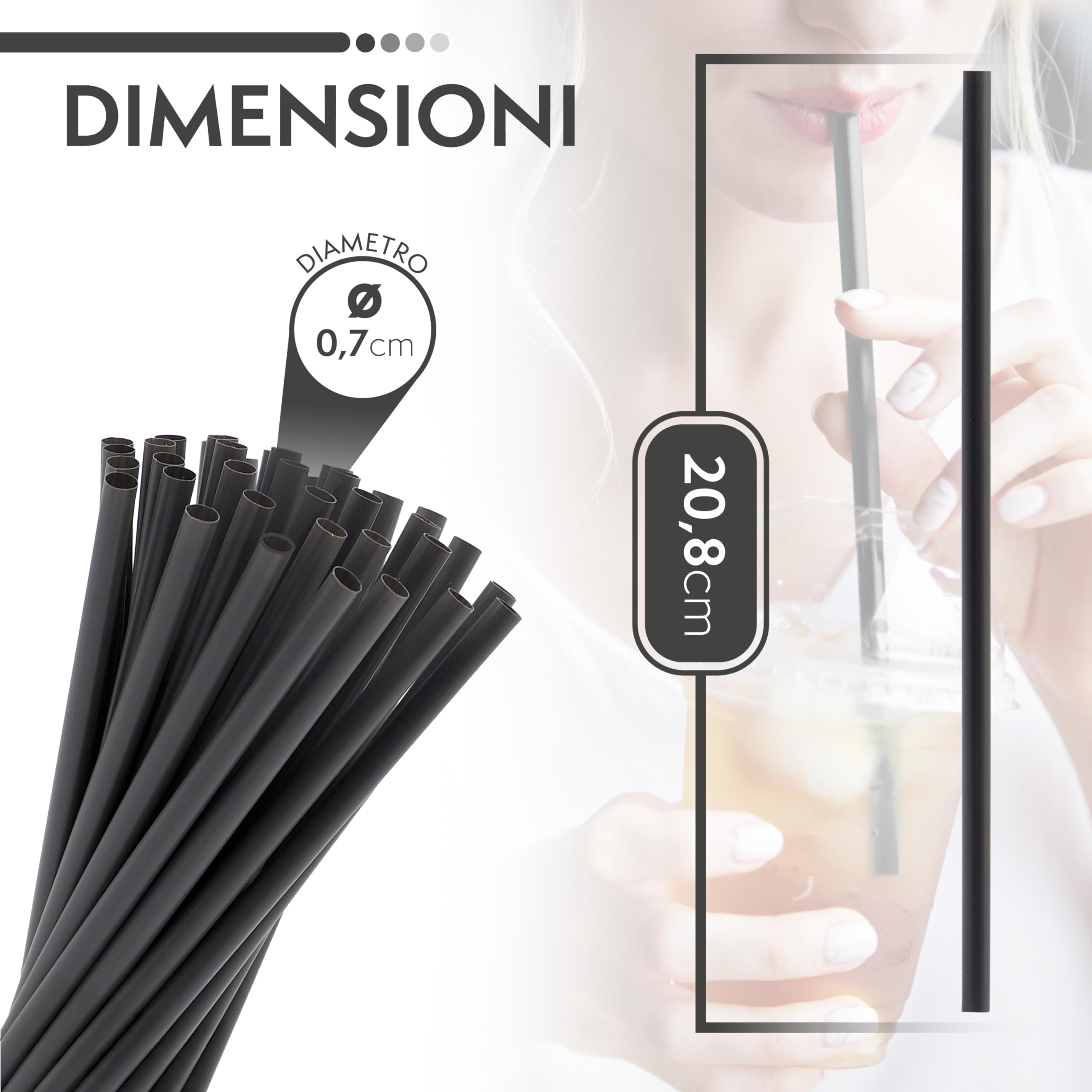 250 cannucce nere in legno naturale - lunghe 21cmx7mm-cannucce in legno naturale, adatte per cocktail, bar e catering.