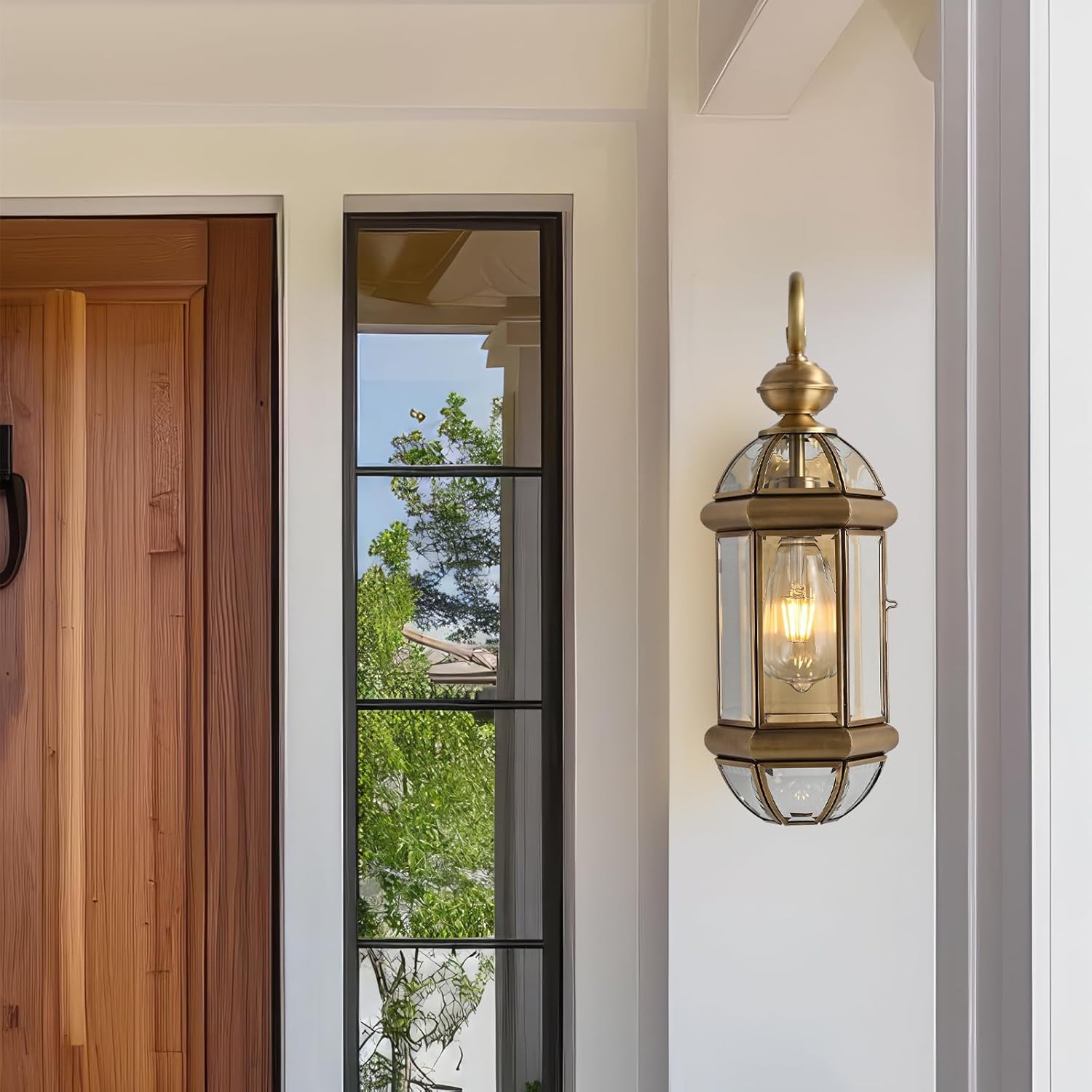 Milaii 17" H Copper Brass Outdoor Wall Light Exterior Lantern Gold Light Fixtures Outside Porch Lights IP65 Waterproof Paito Wall Mount Lighting for House