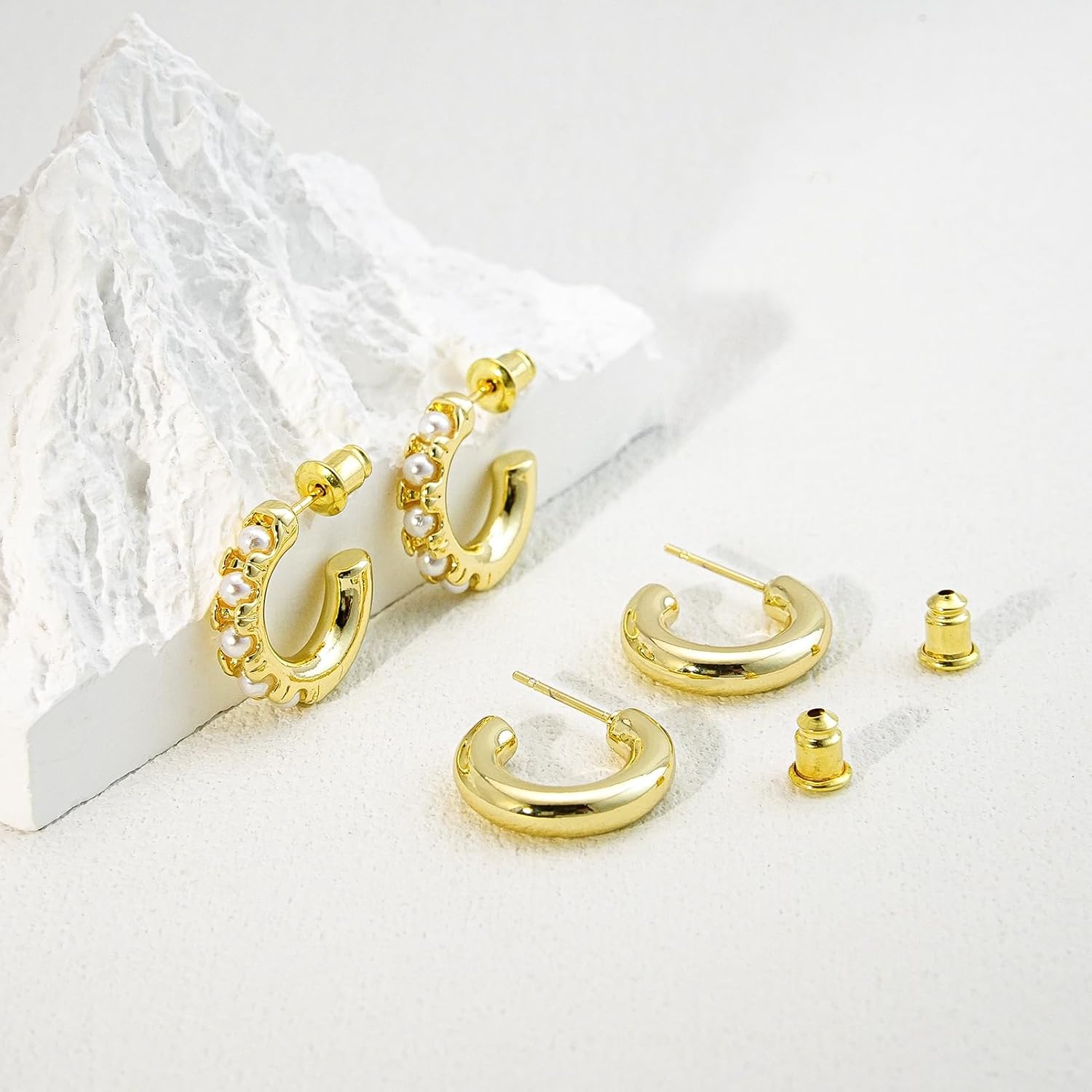 Dangle Hoop Earrings for Women 14K Gold Silver Plated Huggie Earring Sets for Multiple Piercing Dainty Hypoallergenic Cartilage Earring Stack Cubic Zirconia Pack Trendy Jewelry Gifts - Image 5