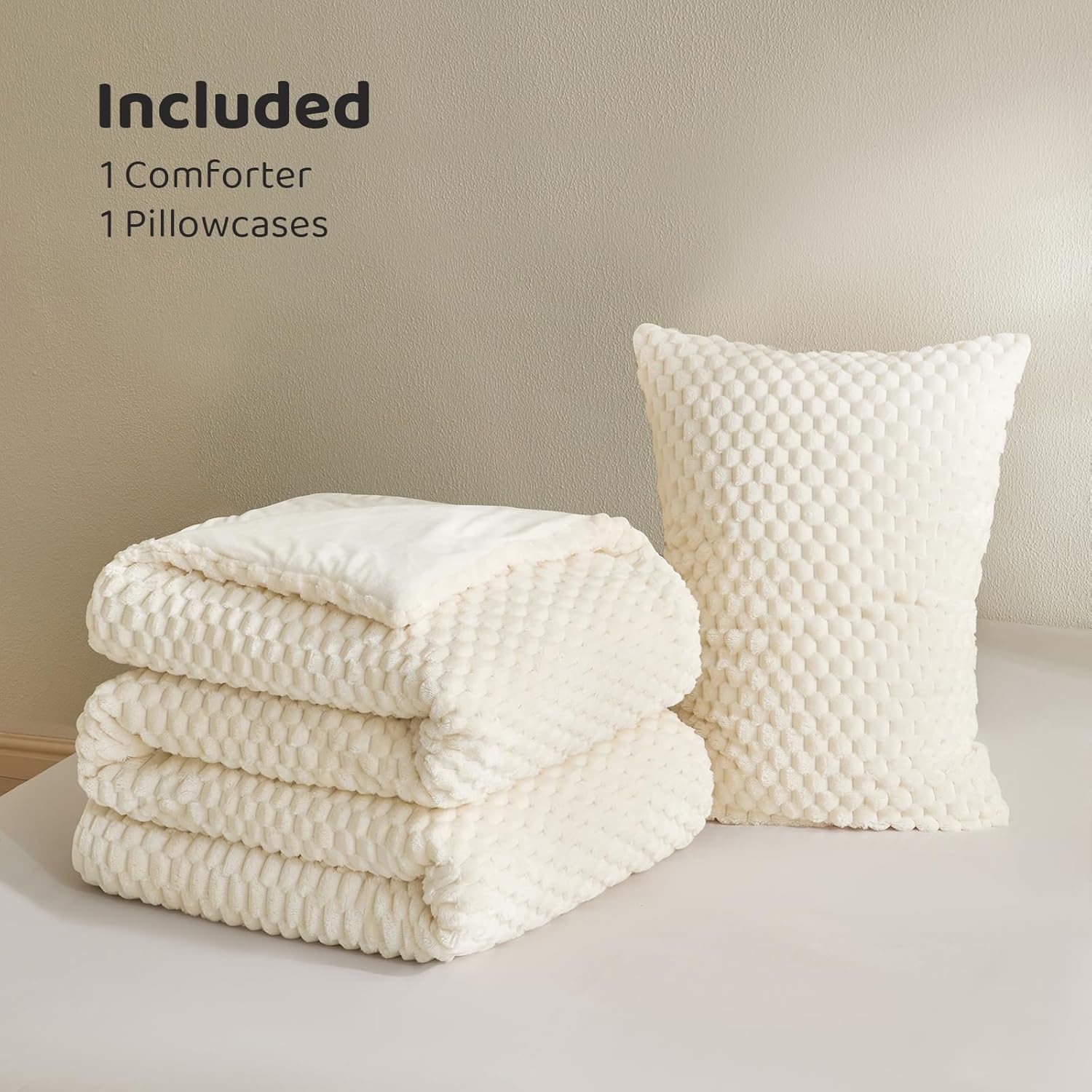 Petrichor Fluffy Twin Comforter Set - Ultra-Soft Cream White Flannel Thick Comforter for Queen Bed, Luxury Warm Bedding Set for Winter & Fall, Cozy Fuzzy Bed Set 2 Pieces (1 Comforter & 1 Pillowcase) - Image 6