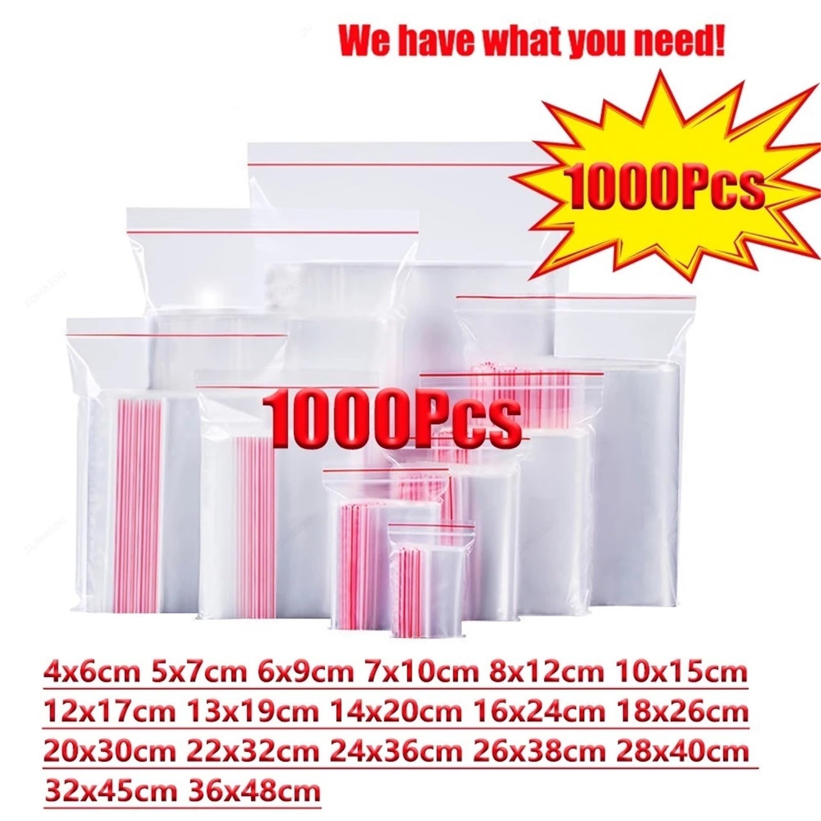 Bolsa Zip Bolsas de plástico transparentes resellables for almacenamiento al vacío, pequeñas, 100 a 1000 unidades para la Cocina(14x20cm,1000 Pcs(8Wires))