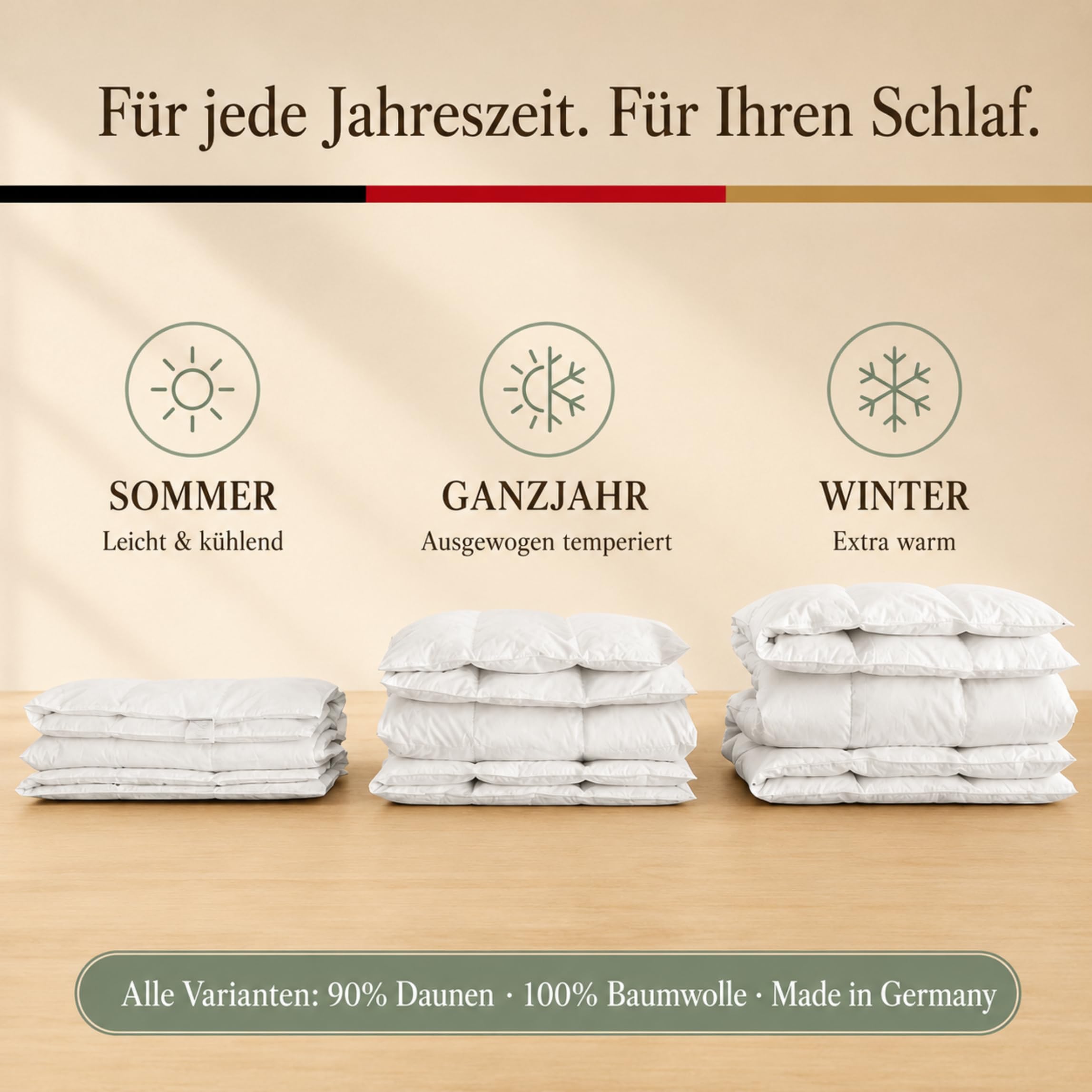 Haber Natur Daunendecke 135x200 -90% Daunen Ganzjahresdecke Made in Germany | 4-Jahreszeiten-Bettdecke mit 90% Daunen statt Federfüllung: leicht, warm, für Allergiker. 624g, Downpass, OEKO-TEX, Nomite