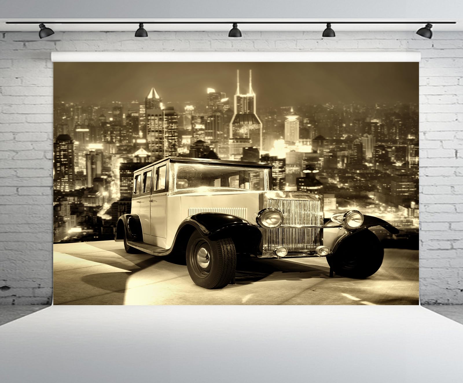 2,7 x 1,8 m Vintage Luxury Old Car Sfondo City Night View Retro Tema Harlem Nights Party Sfondo Lusso Notte Festa a Tema Matrimonio Adulti Compleanno Decorazioni Studio Fotografico Puntelli