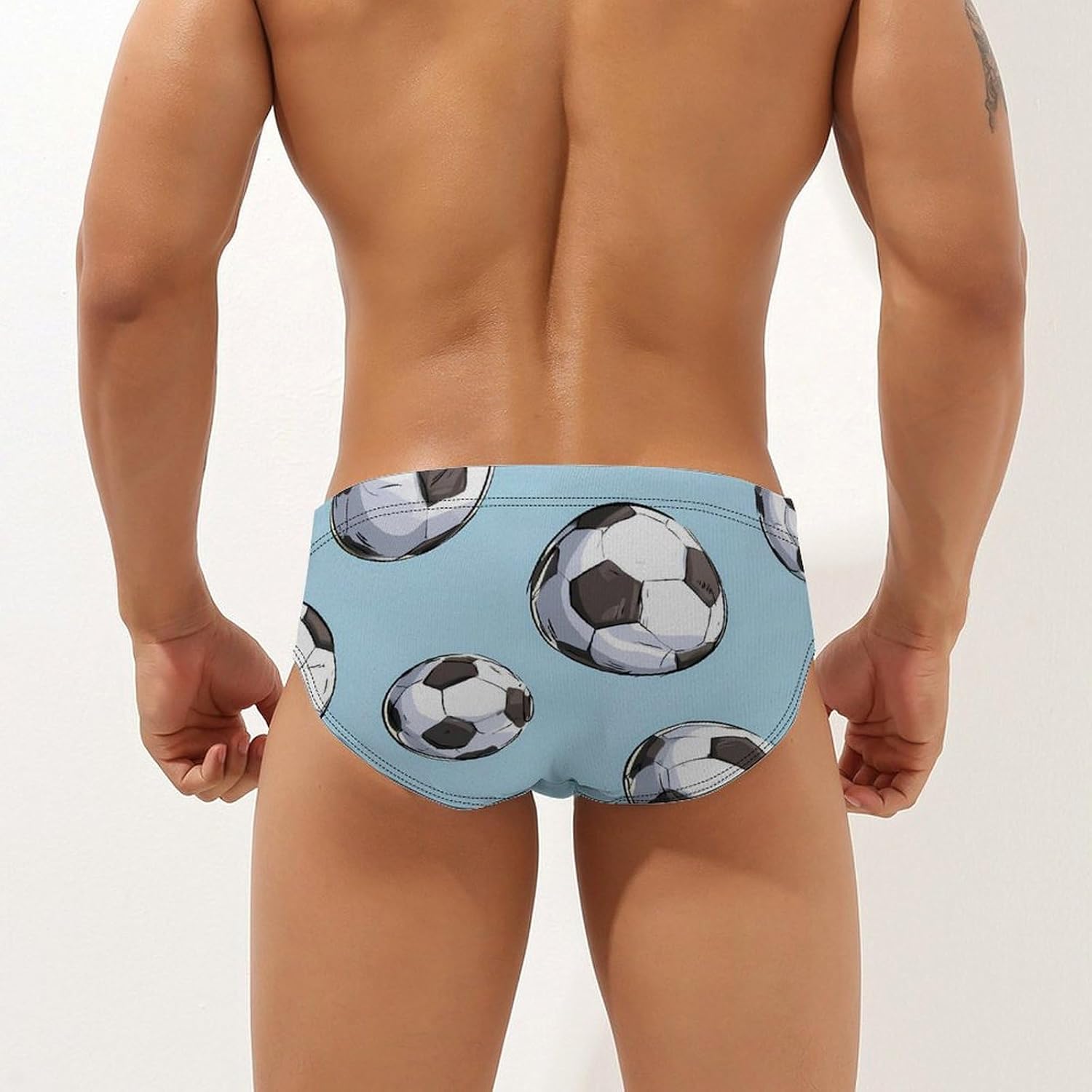 Soccer Footballs Pattern Men's Swimwear Bikini Swimming Briefs Stretchy Swimsuits Board Surf Shorts Trunks