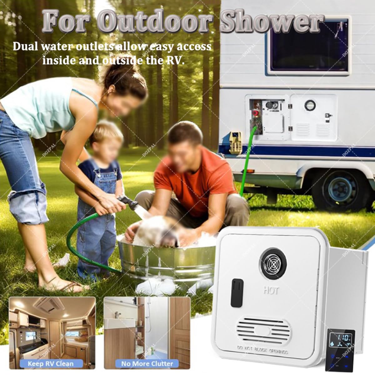 Calentador de Agua sin Tanque para vehículos recreativos de 8 l/min, 55 000 BTU, Calentador de Agua instantáneo a Pedido de 12 V CC con Control Remoto y Salida de Agua Doble B