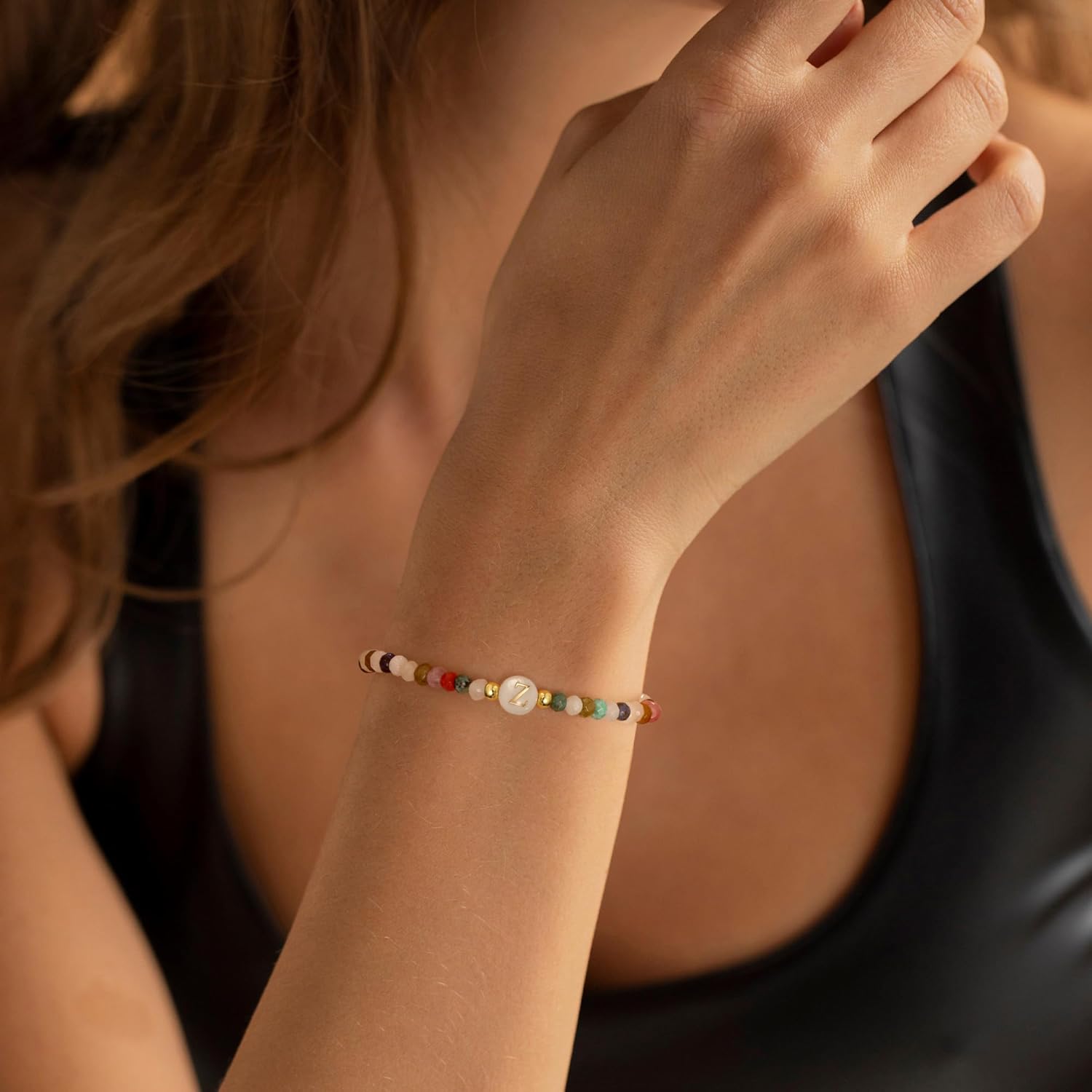 Bracelets for Teen Girls Initial Bracelet Colorful Beaded Boho Stretch Bracelets for Women Gold Letter Beaded Bracelet Summer Jewelry Gift for Her Women Girlfriend - Image 2