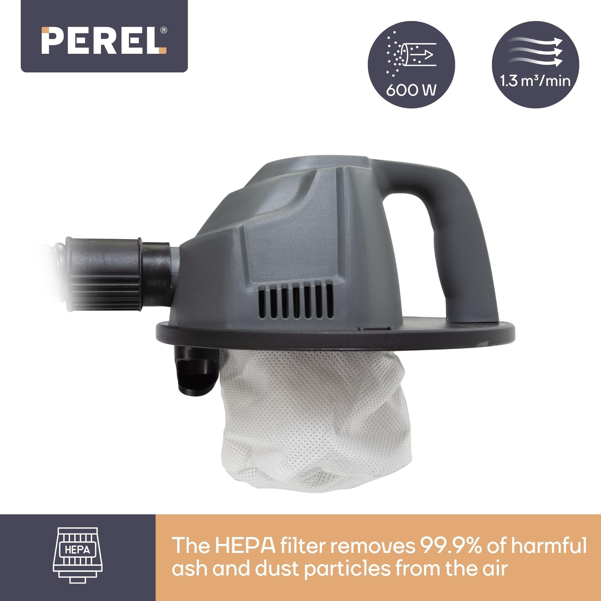 Perel Aspiracenere 600 W, 4 L, filtro HEPA, senza sacco, per ceneri fredde, stufa, caminetto, barbecue, modello compatto