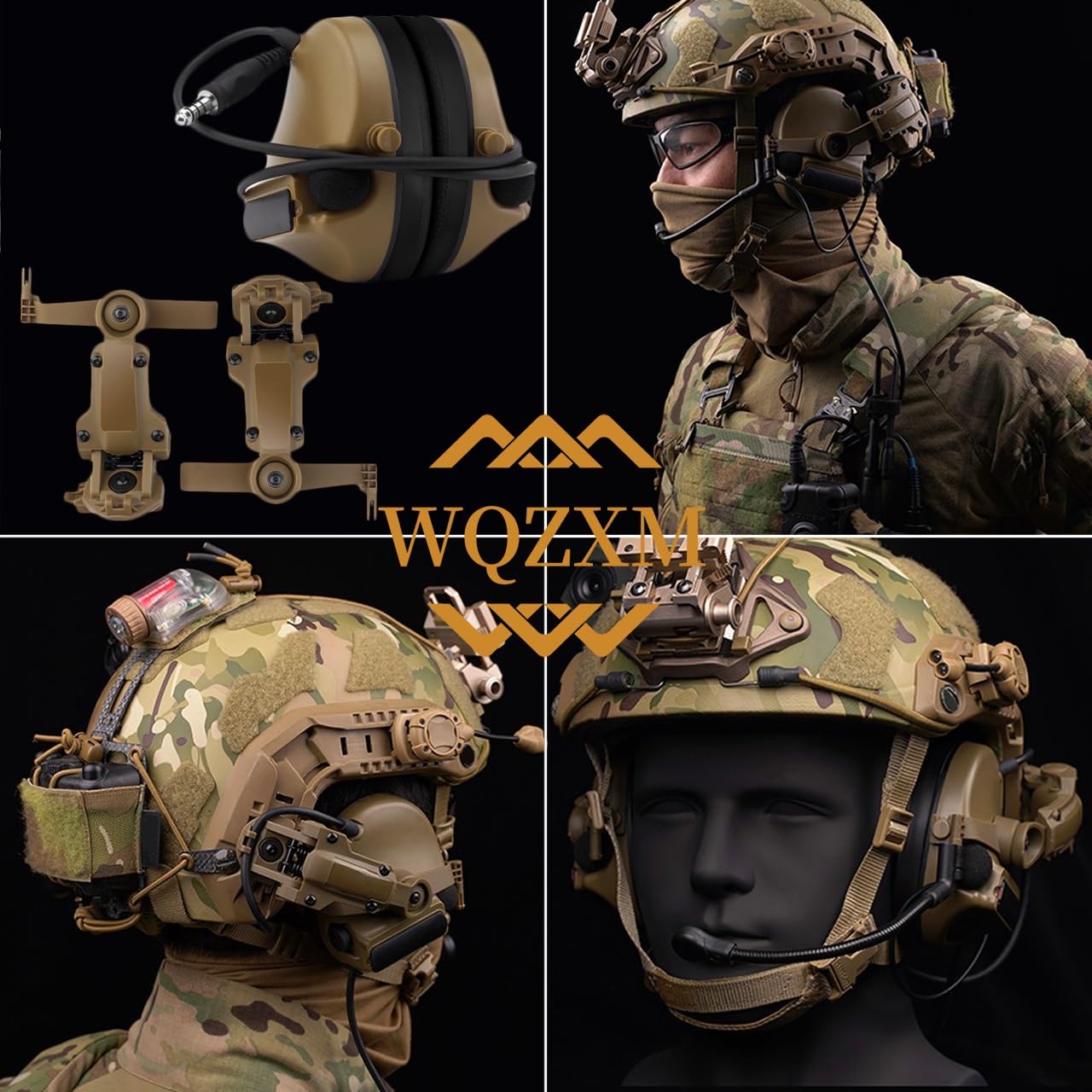 Casque Tactique Casque Antibruit De Chasse Et De Tir avec Microphone, sans Réduction Active du Bruit Version Casque Ecouteur De Tir Casque De Communication(Tan)