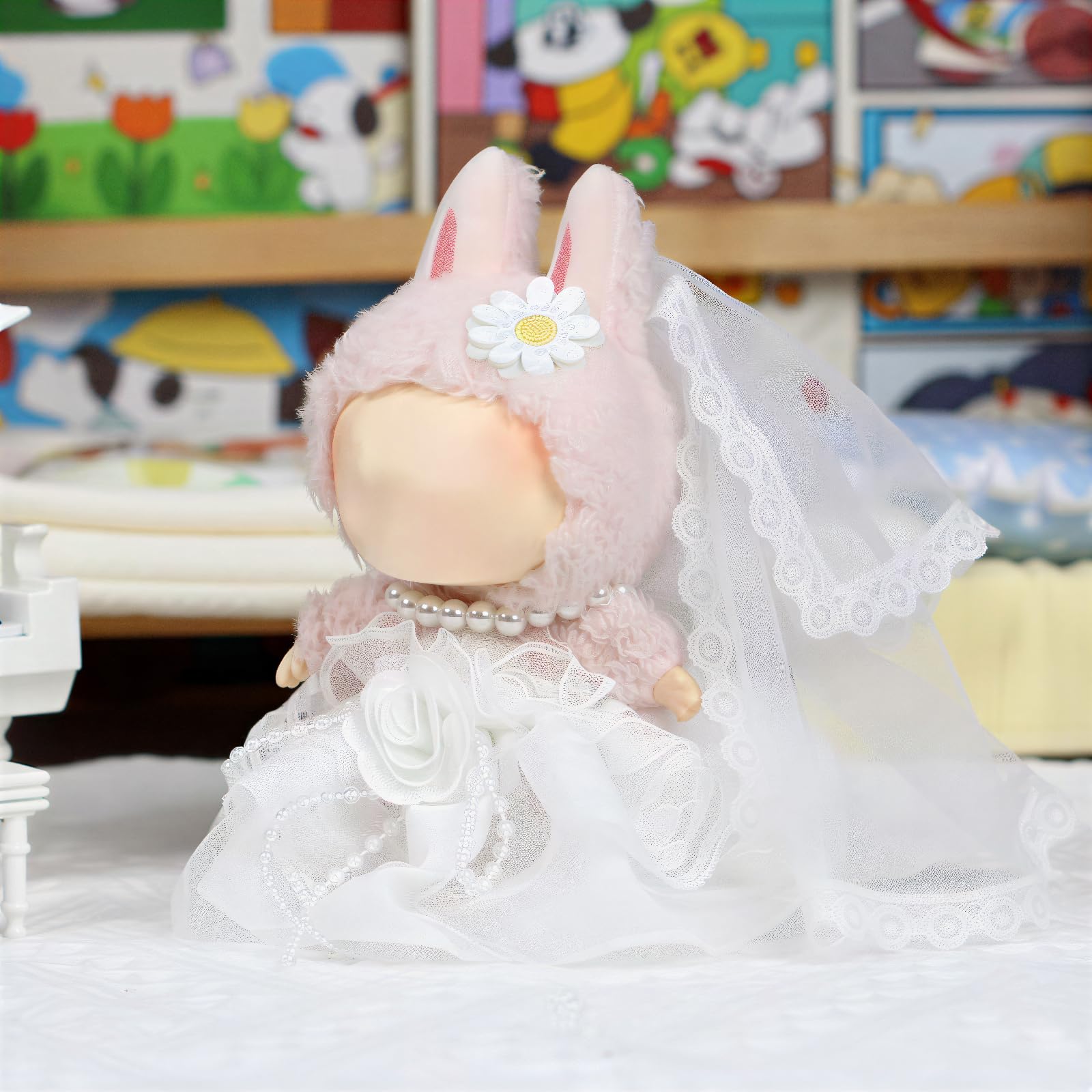 17cm Puppen Hochzeitskleid Set - Elegantes weißes Kleid mit Schleier & Perlenkette 3-teiliges Brautoutfit für Modepuppen (Puppe nicht enthalten)
