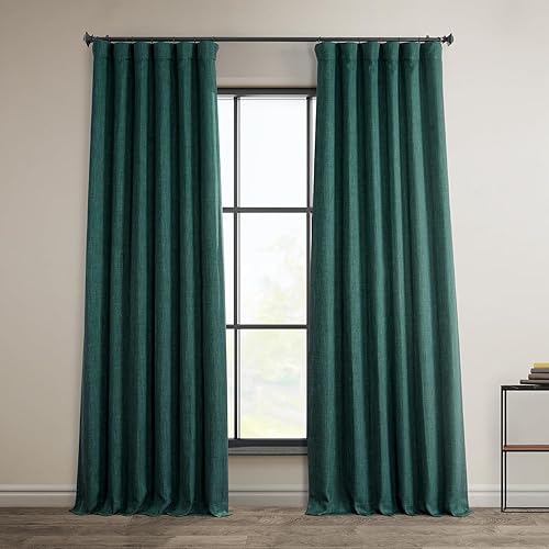 HPD Half Price Drapes BOCH-LN18523-84 - Cortinas de lino sintético para oscurecer la habitación 1 panel 50 x 84 pulgadas color verde azulado pizarra