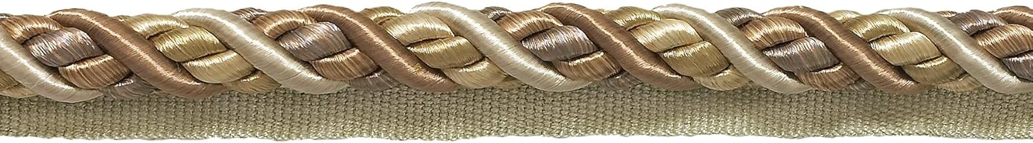 DÉCOPRO 7/16" (1cm) Large Shiny Decorative Decorative Twisted Rope Cord with Lip | Cord Trim # 0716BL, Taupe Beige #7245 (Light Beige, Dark Beige) 10 Yard Value Pack (30 ft/9.5m)