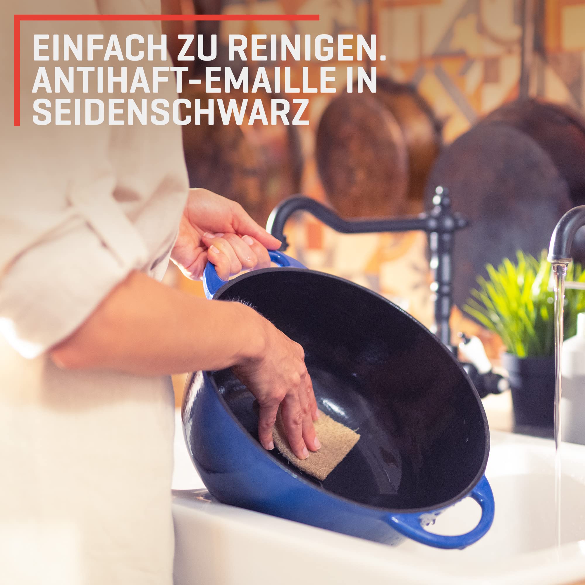 Uno Casa Blau Emaillierter Dutch Oven Gusseisen Topf - Dutch Oven 6 Liter Bräter mit Deckel, Langlebig, Natürliche Antihaft-Emaille-Beschichtung mit Silikongriffen und Untersatz