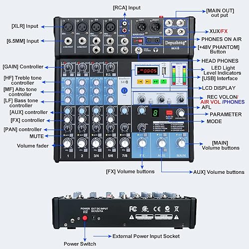 Miniatura 2 de Mezclador de audio profesional, consola de tablero de sonido, controlador de DJ de 8 canales, mezclador de sonido con efecto 8-DSP, interfaz