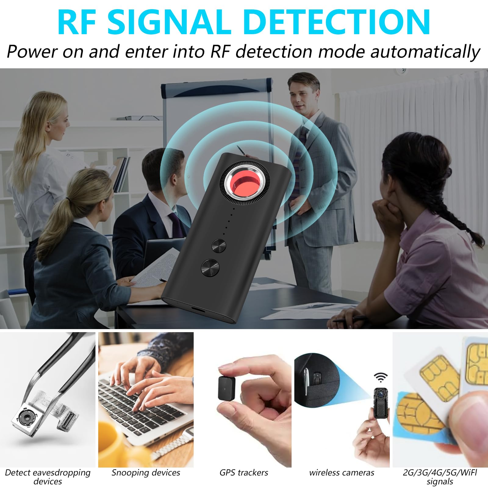 Yadayuki Rilevatore Microspie, Rilevatore Telecamere Nascoste Anti-Spia, Disturbatore di Segnale, Rilevatore di Cimici RF Senza Fil gsm Dispositivo (dunkel 1)