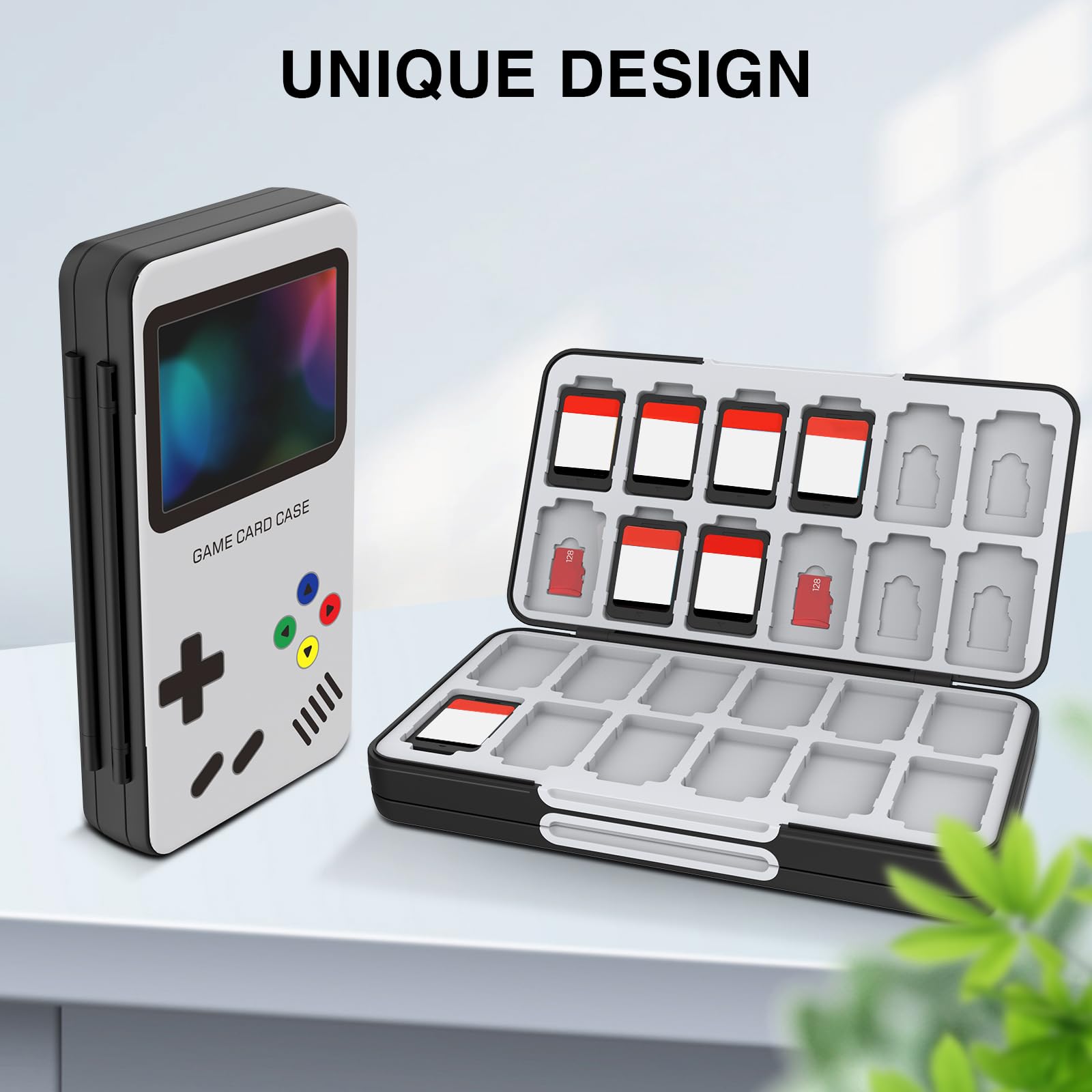 HEIYING Etui ochronne do gry Switch&Switch OLED Game Card, niestandardowy wzór, z 48 przegródkami na karty do gry i 24 przegródkami na karty micro SD.