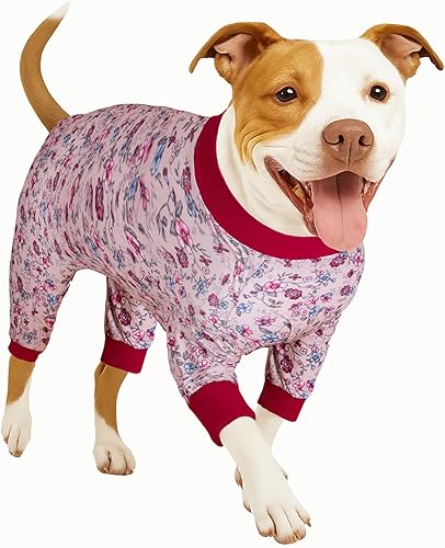 LovinPet Pitbull - Pijamas de Navidad  Camisa calmante para la ansiedad de mascotas, pijama antilamidas para perros, estampado de ramo, pijamas para