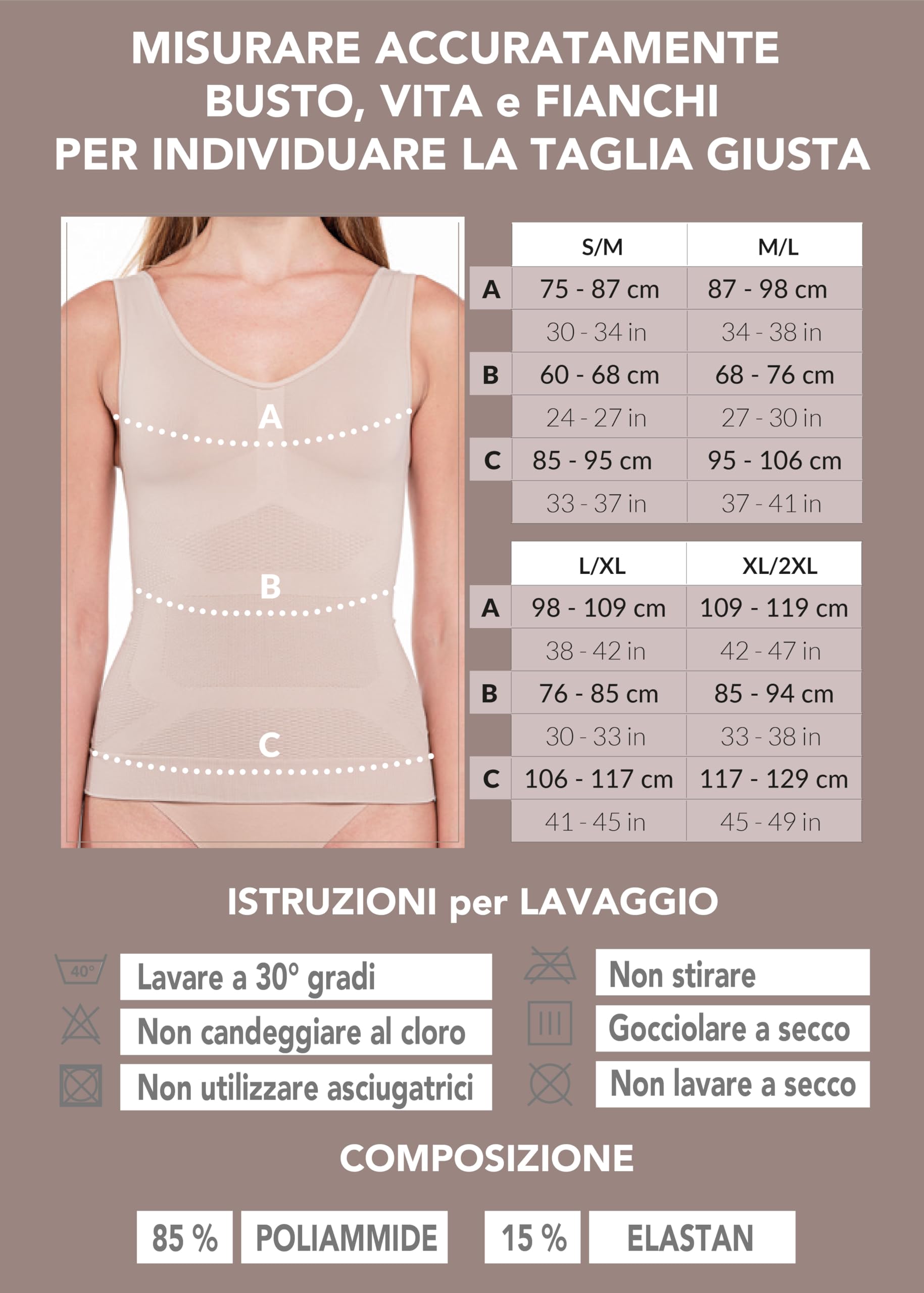 SLIMCELL Gambetti Canottiera Contenitiva Donna Anticellulite - Intimo Modellante Donna Pancia Piatta, Intimo Contenitivo in Microfibra Effetto Massaggiante Shapewear - Made in Italy