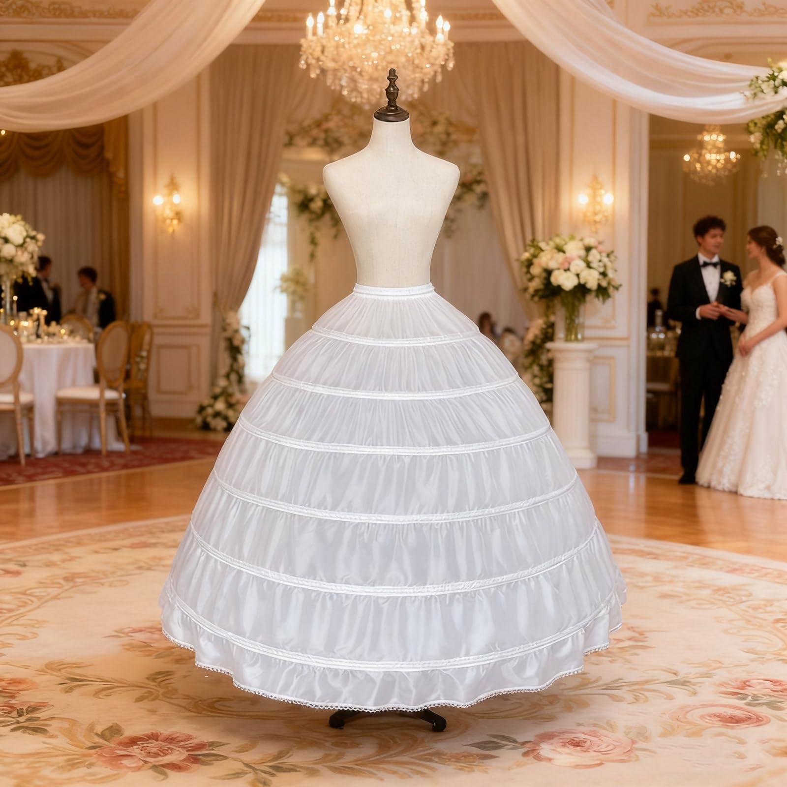 Jupon de Mariage Pliable avec 6 cerceaux, sous-Jupe Bouffante structurée pour Robes de Bal, Robes de soirée, Accessoires de Robe Formelle, Robe de mariée Crinoline, Accessoires de Robe Formelle