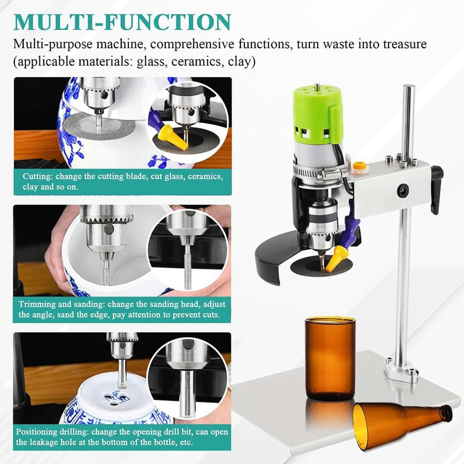 Taglierina Elettrica Per Bottiglie Di Vetro - 150W Con 7 Velocità Regolabili - Fai Da Te Per Creare Vasetti E Decorazioni - Foto 4