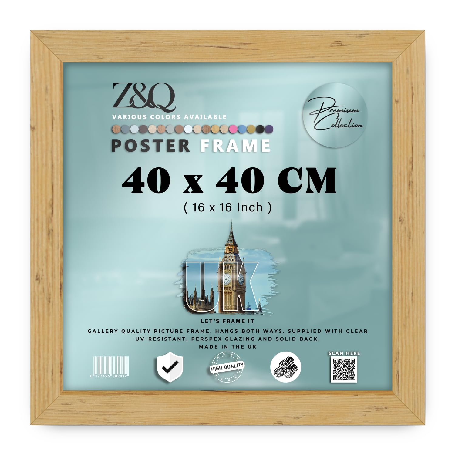 Z&Q | Modern MDF Poster Frame (40 x 40 CM) Engineered Wood Texture, Elegant Hanging Display 16x16 Inch Stylish Décor, 400 x 400 mm [ Pine ]