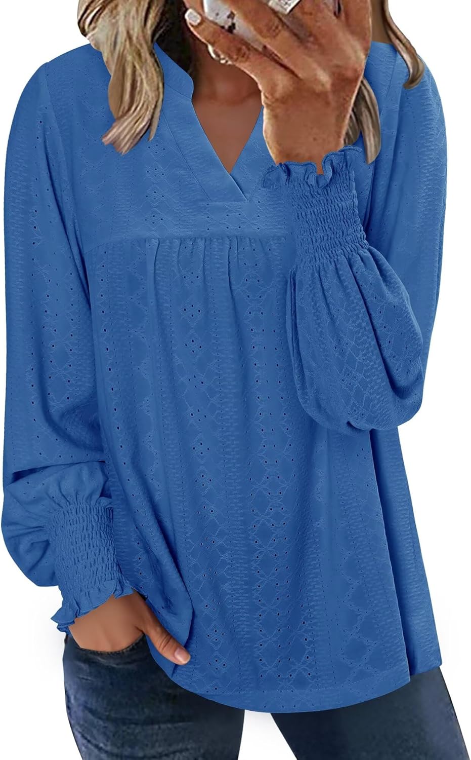 Magritta Womens Long Sleeve Casual Tunic Tops 2025 Winter Loose Dressy Shirts V Neck Flare Blouses - Image 3