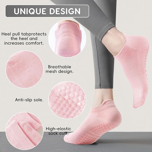 Dzpuhuojz 6 Pares Calcetines Pilates Antideslizantes,Mujer Transpirables Yoga Antideslizantes Calcetines para Pilates Reformer Pilates, Yoga, Ballet, Danza 35-40 - 3