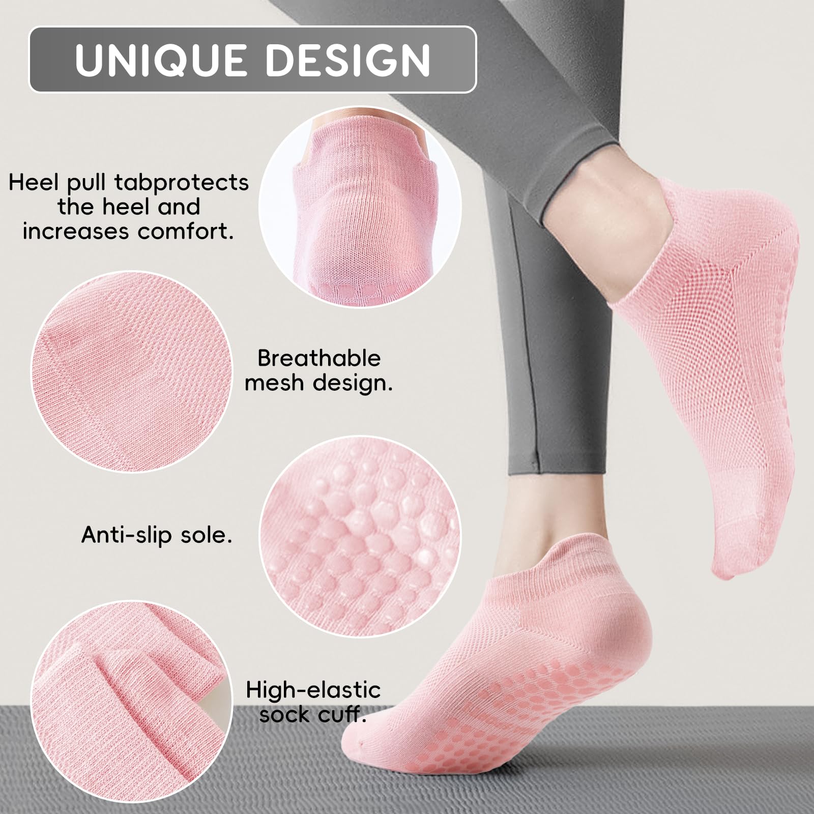 Dzpuhuojz 6 Pares Calcetines Pilates Antideslizantes,Mujer Transpirables Yoga Antideslizantes Calcetines para Pilates Reformer Pilates, Yoga, Ballet, Danza 35-40 — view 3