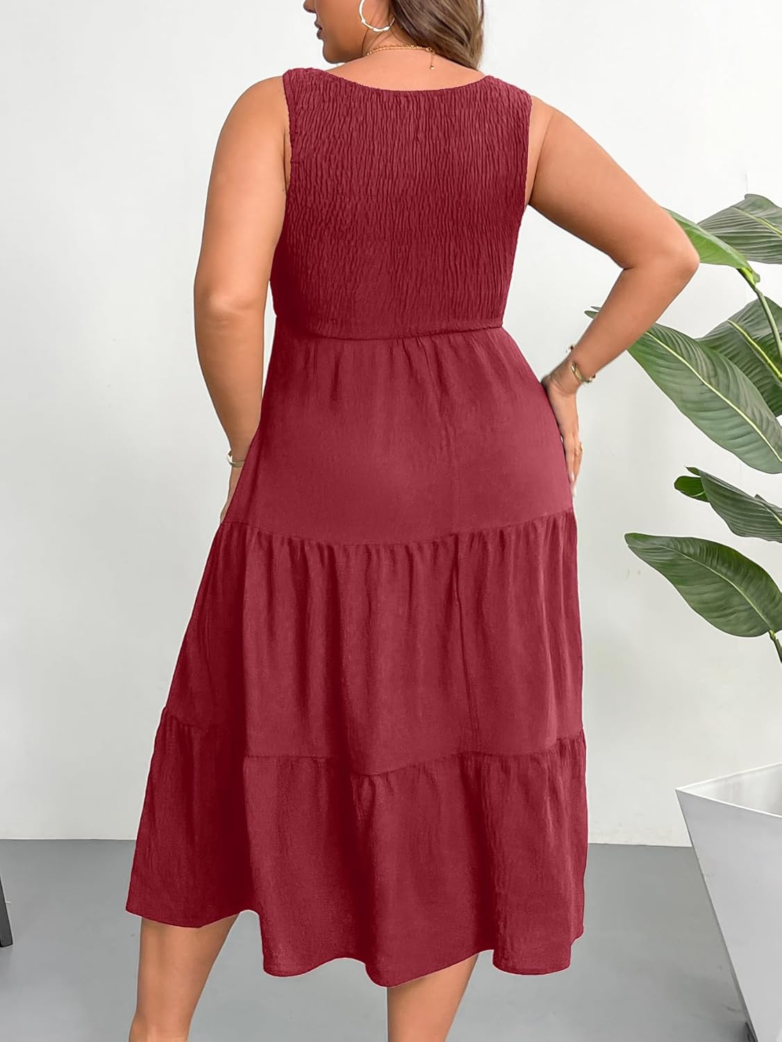 RWJ Plus Size Summer Sleeveless Tank Dress for Women 2025 Smocked Casual Loose Sundress Flowy Beach Tiered Long Midi Dresses - Image 6