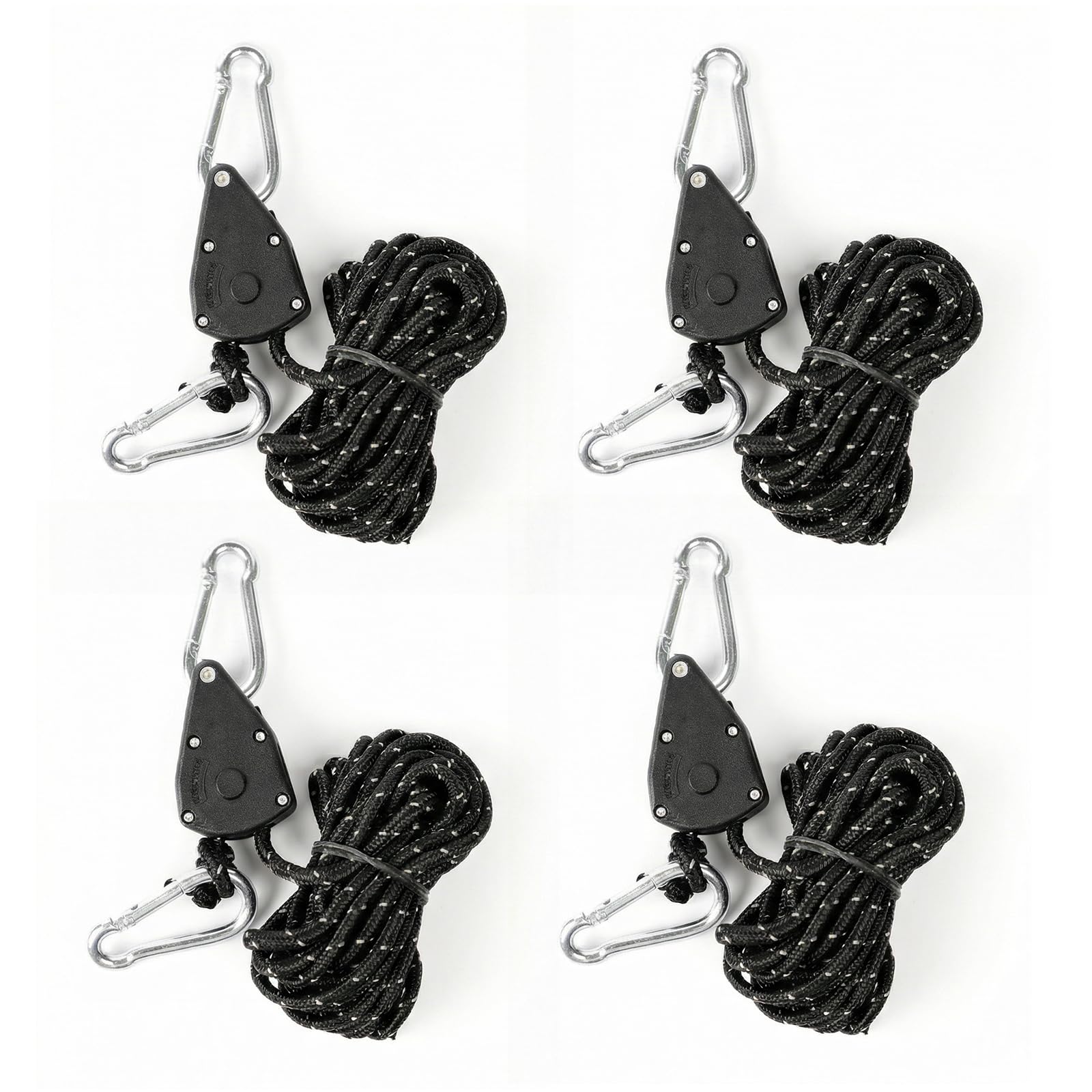 MeiQraft 4-Pack Heavy Duty Metal Pulley Rope Adjuster Kit with 4mm Paracord & Hooks - Complete Tensioner System for Camping, Tent Guy Lines, Tarps, Hammocks and Outdoor Gear