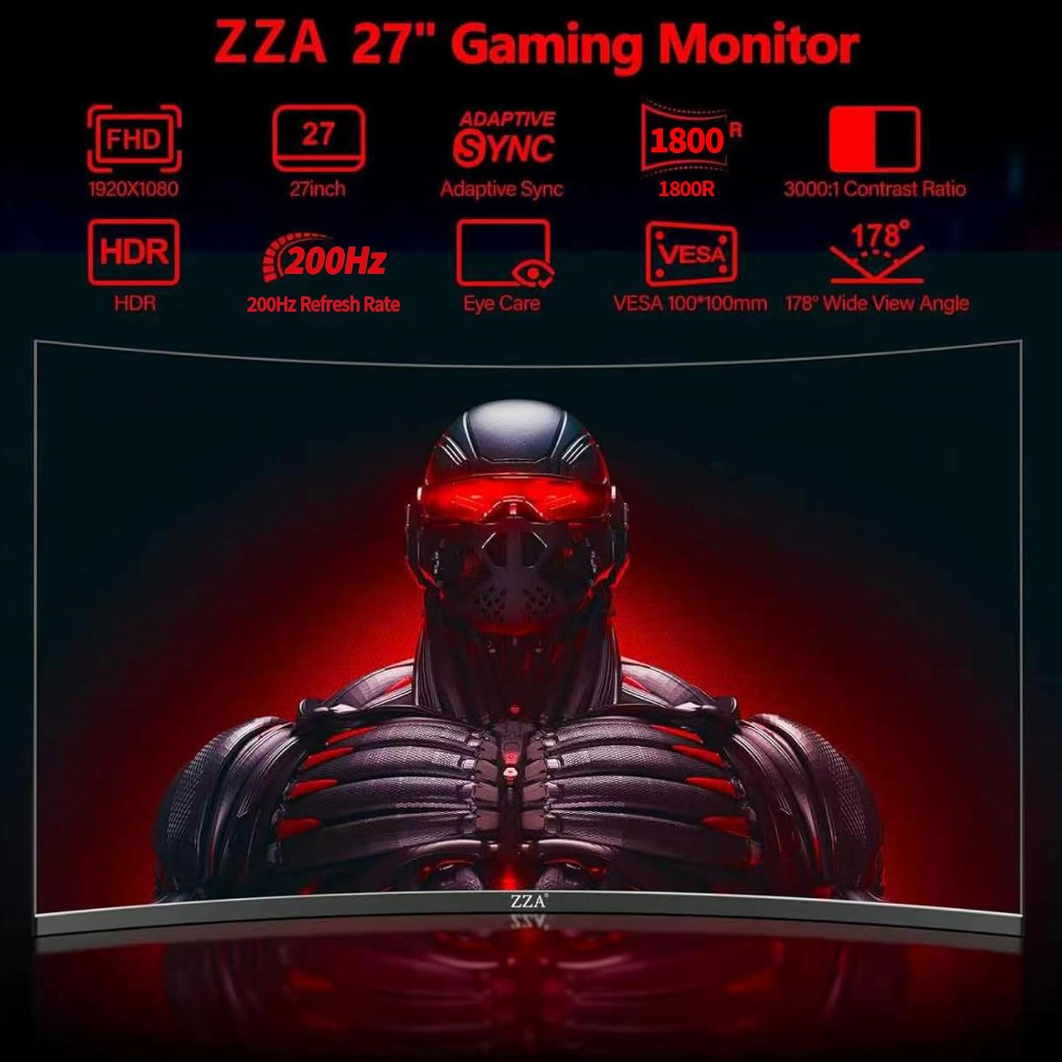 ZZA 27 Inch Curved Gaming Monitor 200Hz|180Hz|144HZ 1ms FHD 1080P Computer Screen FreeSync|130% sRGB|HDR|Low Blue Light|HDMI DP Ports|VESA Mount|Metal Stand 4 71WYcfSQ75L. AC SL1500