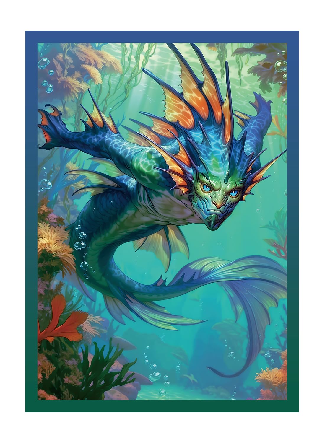 Katomula 100 MTG Card Sleeves with 100 Inner Sleeve, Textured Back Art Sleeves, Fit Standard Size Cards- Merfolk - 1