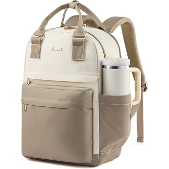 LOVEVOOK Women's Laptop School Backpack with Large Compartment, Beige Khaki, Casual