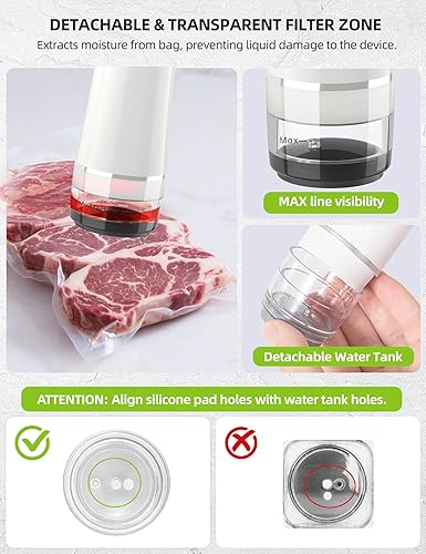 Miniatura 4 de Juego de sellador al vacío (máquina selladora al vacío + 30 bolsas de vacío reutilizables) sellador al vacío de mano para alimentos, máquina