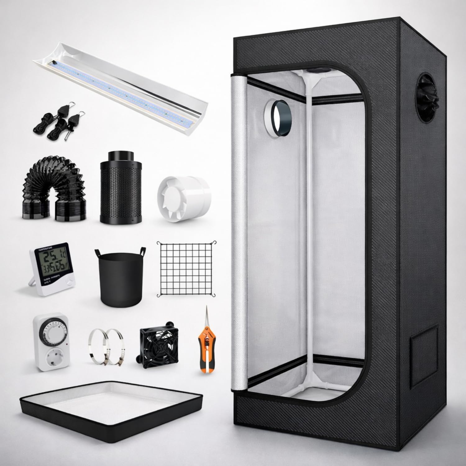 Indoor Grow Tent 160cm with LED Light & Ventilation System | Complete Plant Growing Kit for Hydroponics Herbs Propagation | Includes Fan, Carbon Filter, Reflective Mylar Cover, Accessories
