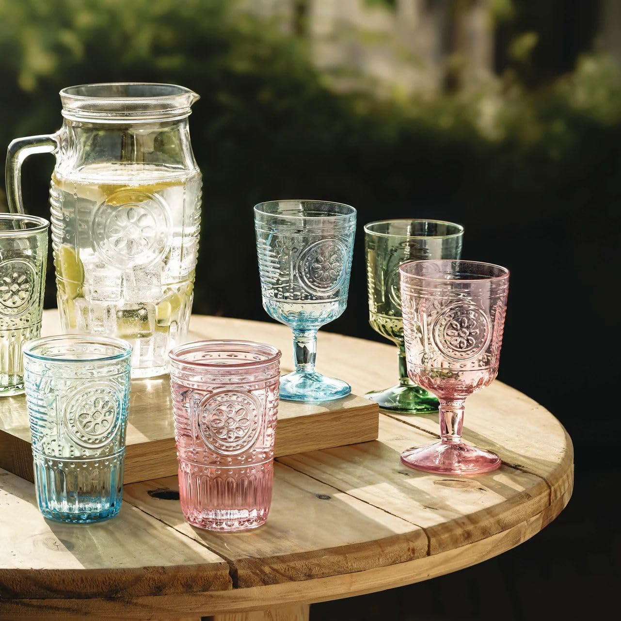 Bormioli Rocco Romantic Set Of 4 Tumbler Glasses, 11.5 Oz. Colored Crystal Glass, Light Blue, Made In Italy.