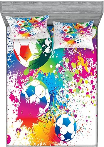 Miniatura 81 de Ambesonne Juego de sábanas bajeras y fundas de almohada de los años 90, patrón geométrico en estilo retro, formas redondas de triángulo de media